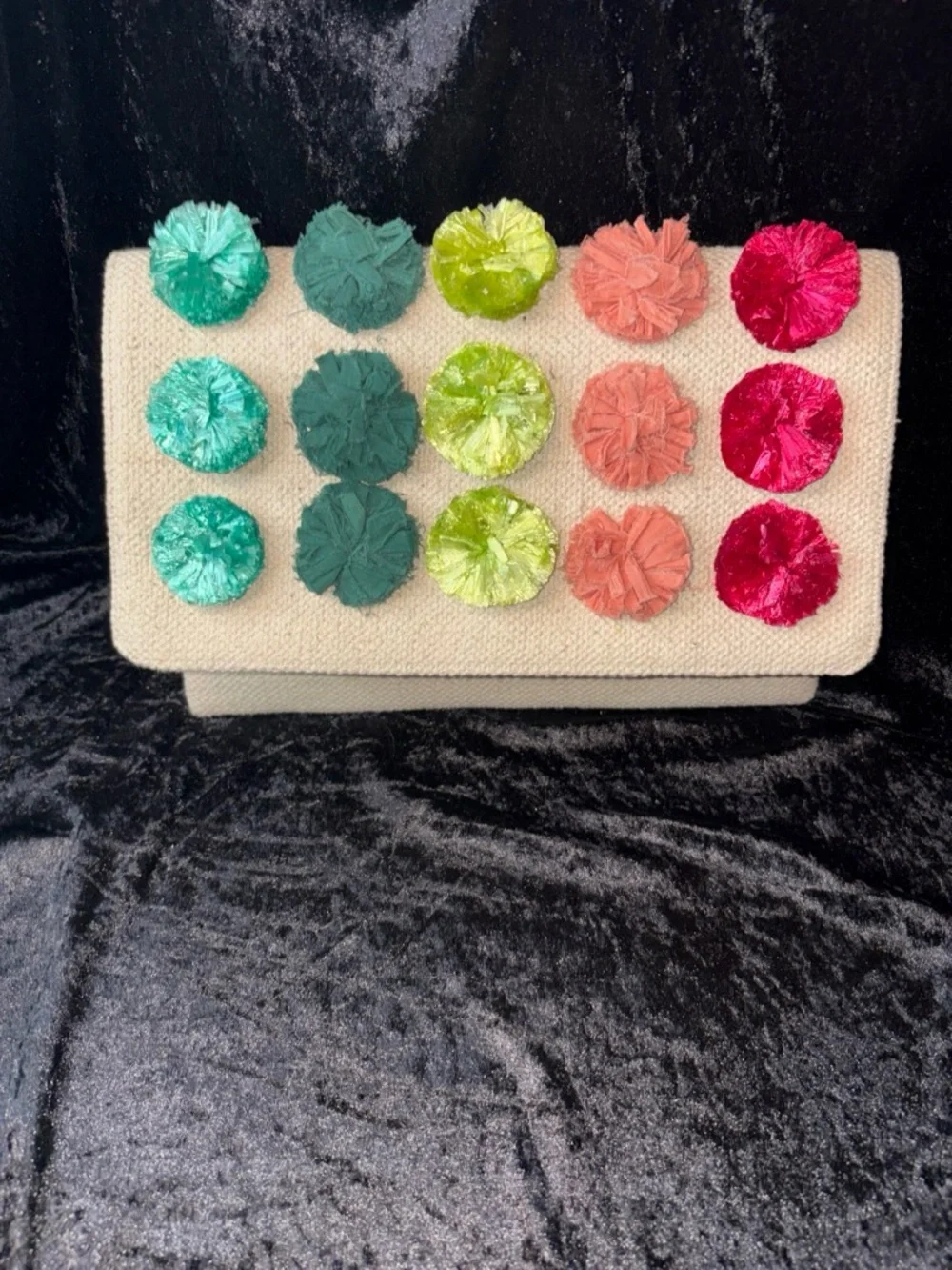 Stella & Dot Taj Raffia Pom Pom Envelope Clutch One Size Cream Multicolor EUC